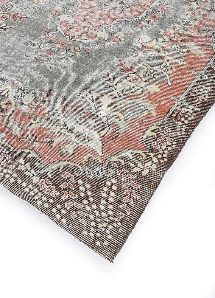 vintage beige and brown wool hand knotted Rug - FloorShot