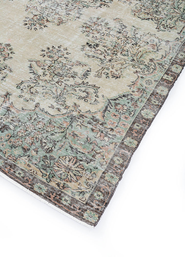 vintage beige and brown wool hand knotted Rug - FloorShot