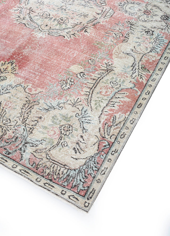 vintage red and orange wool hand knotted Rug - FloorShot