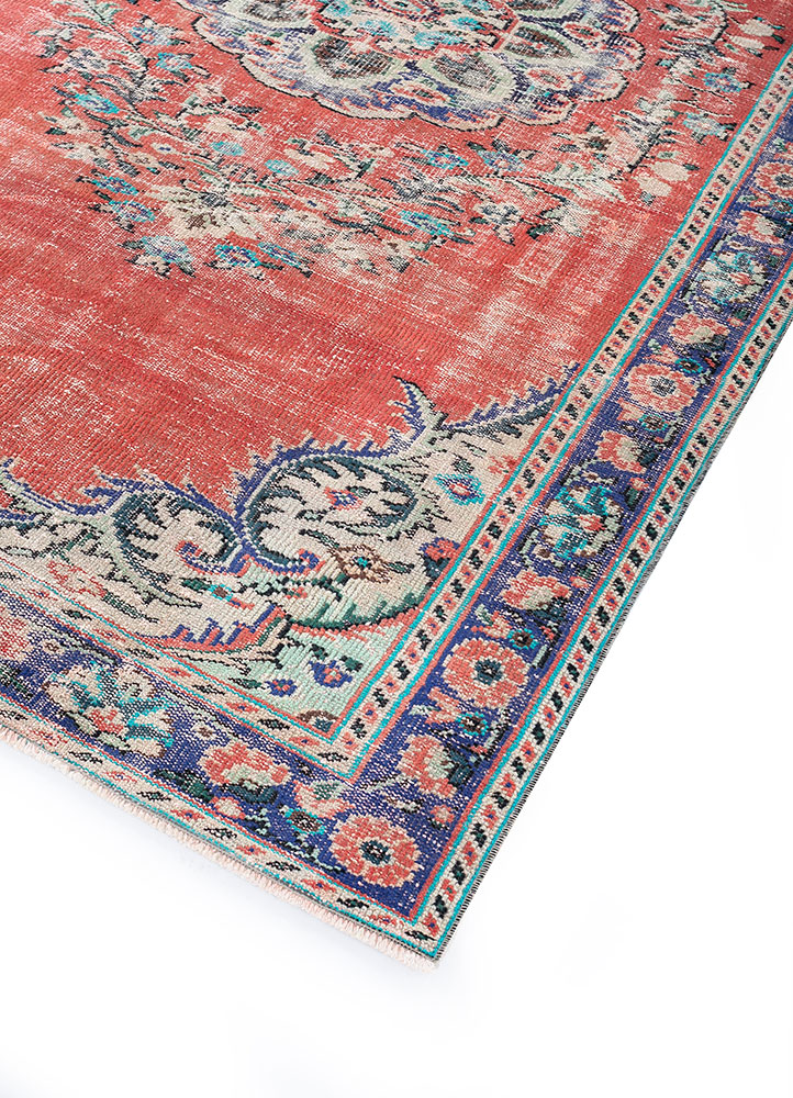 vintage red and orange wool hand knotted Rug - FloorShot