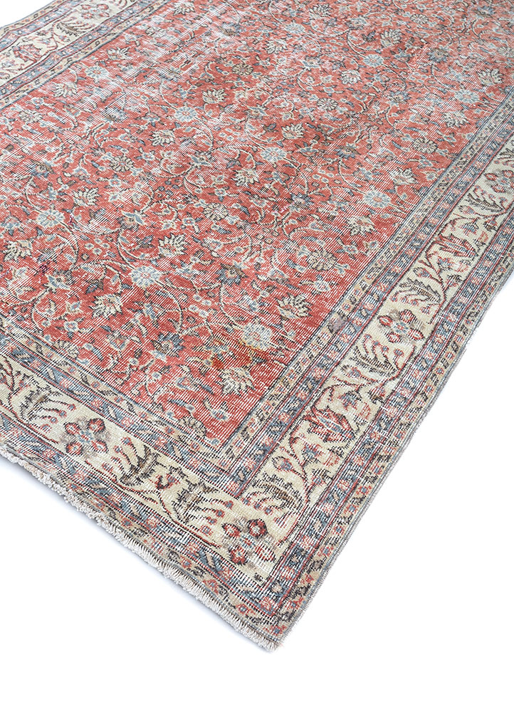 vintage red and orange wool hand knotted Rug - FloorShot