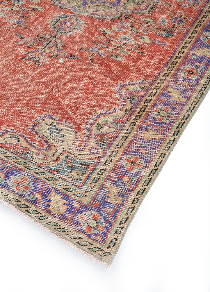 vintage red and orange wool hand knotted Rug - FloorShot