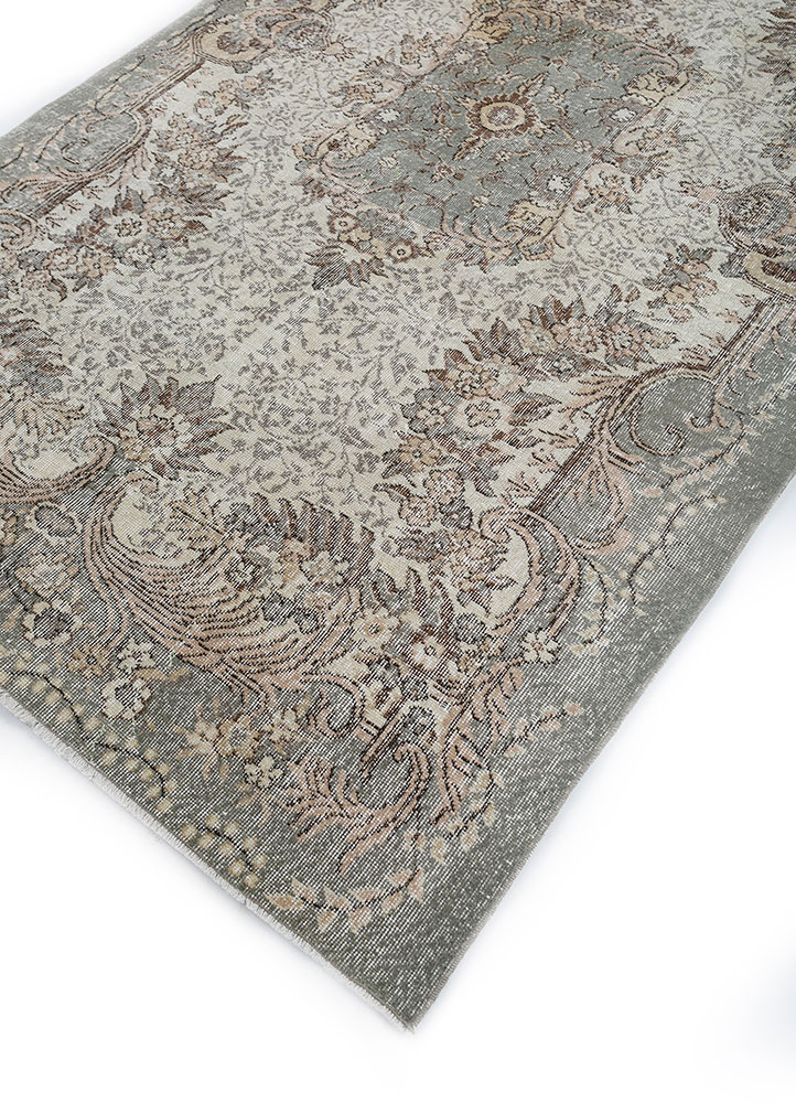 vintage grey and black wool hand knotted Rug - FloorShot