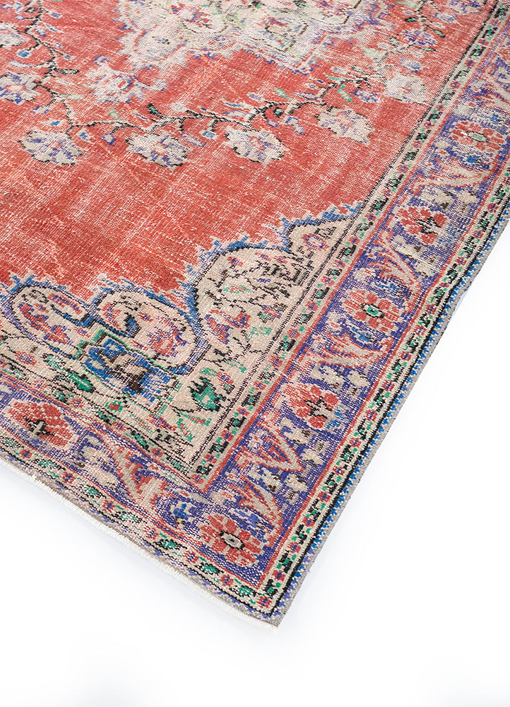 vintage red and orange wool hand knotted Rug - FloorShot
