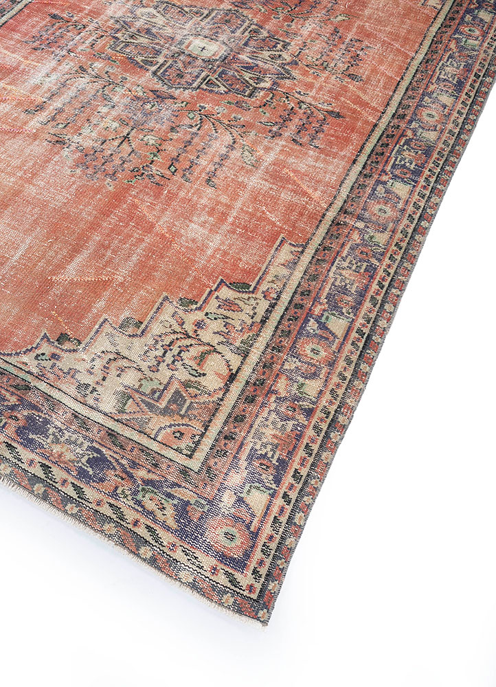 vintage red and orange wool hand knotted Rug - FloorShot