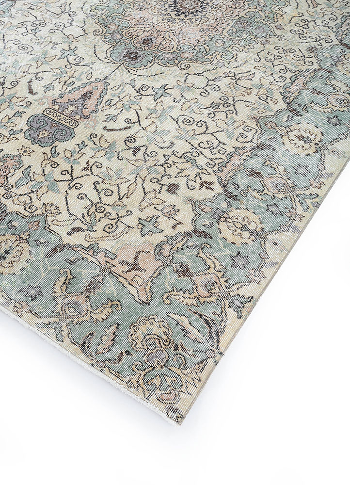 vintage blue wool hand knotted Rug - FloorShot