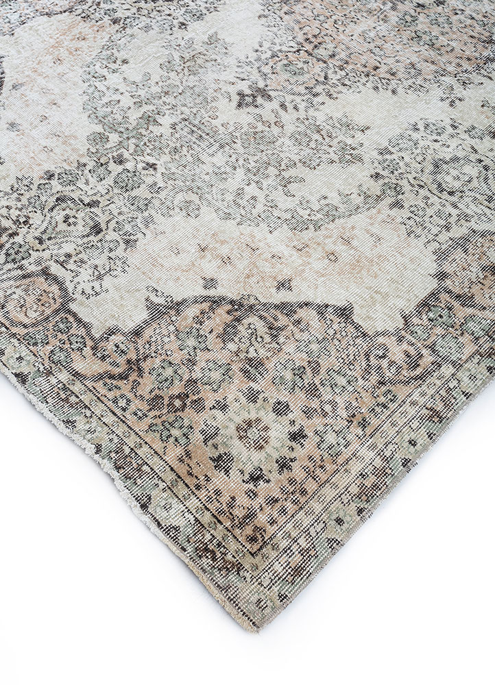 vintage beige and brown wool hand knotted Rug - FloorShot