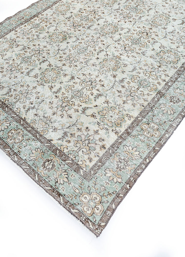 vintage green wool hand knotted Rug - FloorShot