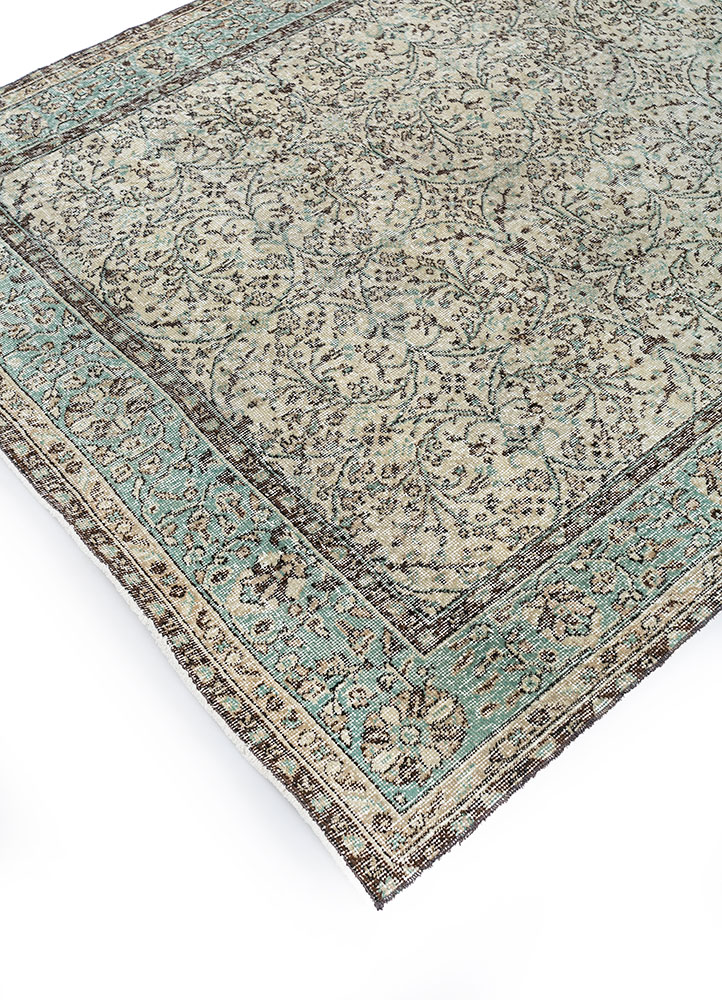vintage beige and brown wool hand knotted Rug - FloorShot
