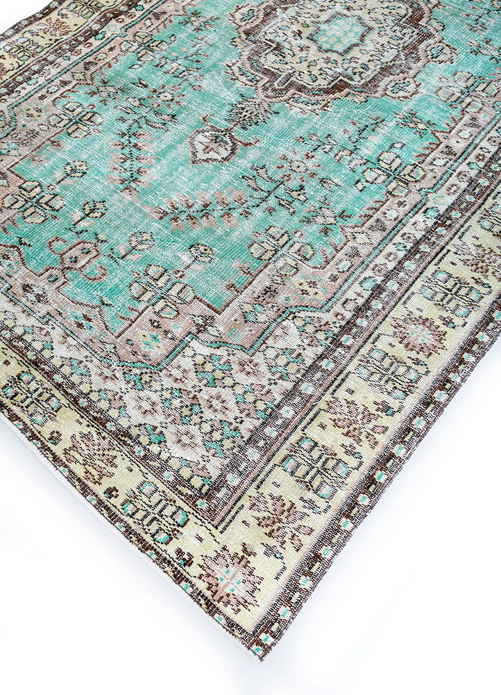 vintage blue wool hand knotted Rug - FloorShot