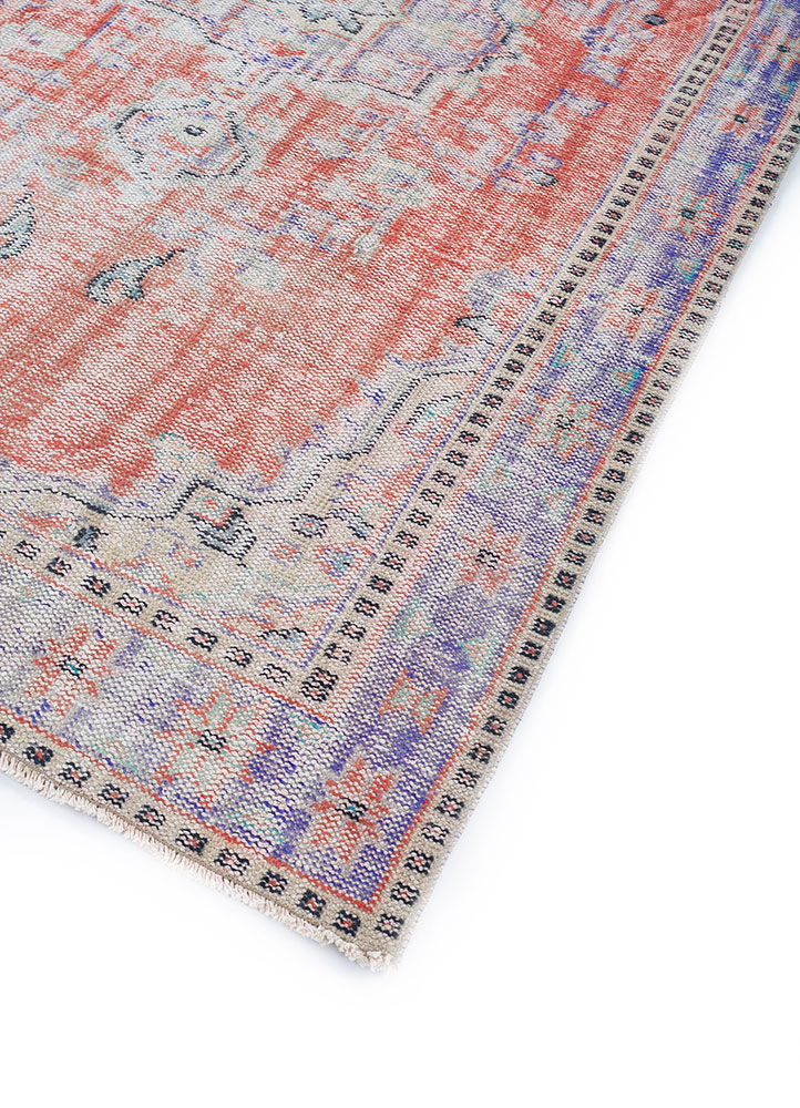vintage red and orange wool hand knotted Rug - FloorShot