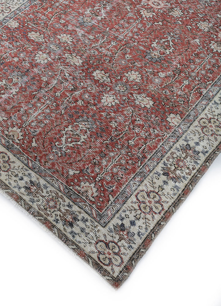 vintage red and orange wool hand knotted Rug - FloorShot