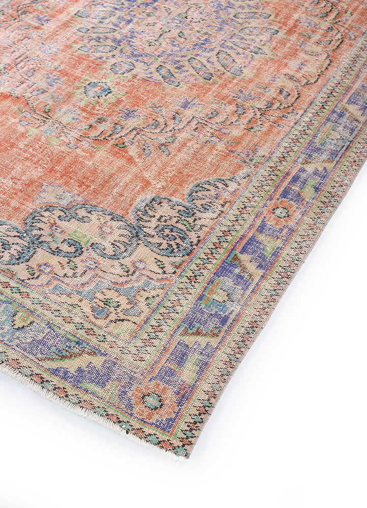 vintage red and orange wool hand knotted Rug - FloorShot