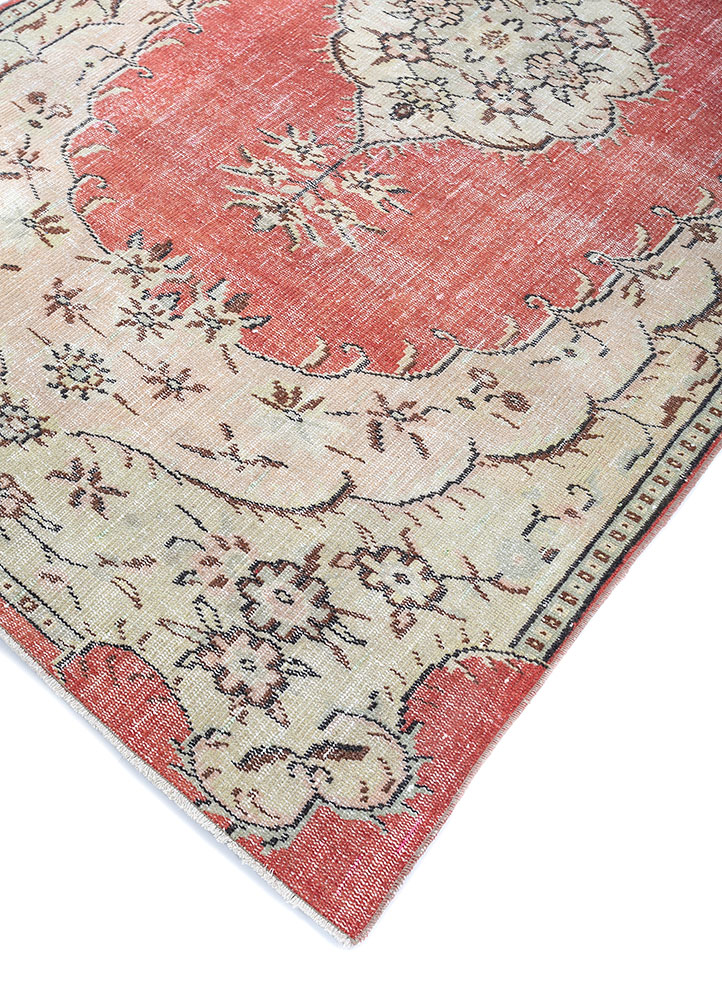vintage red and orange wool hand knotted Rug - FloorShot