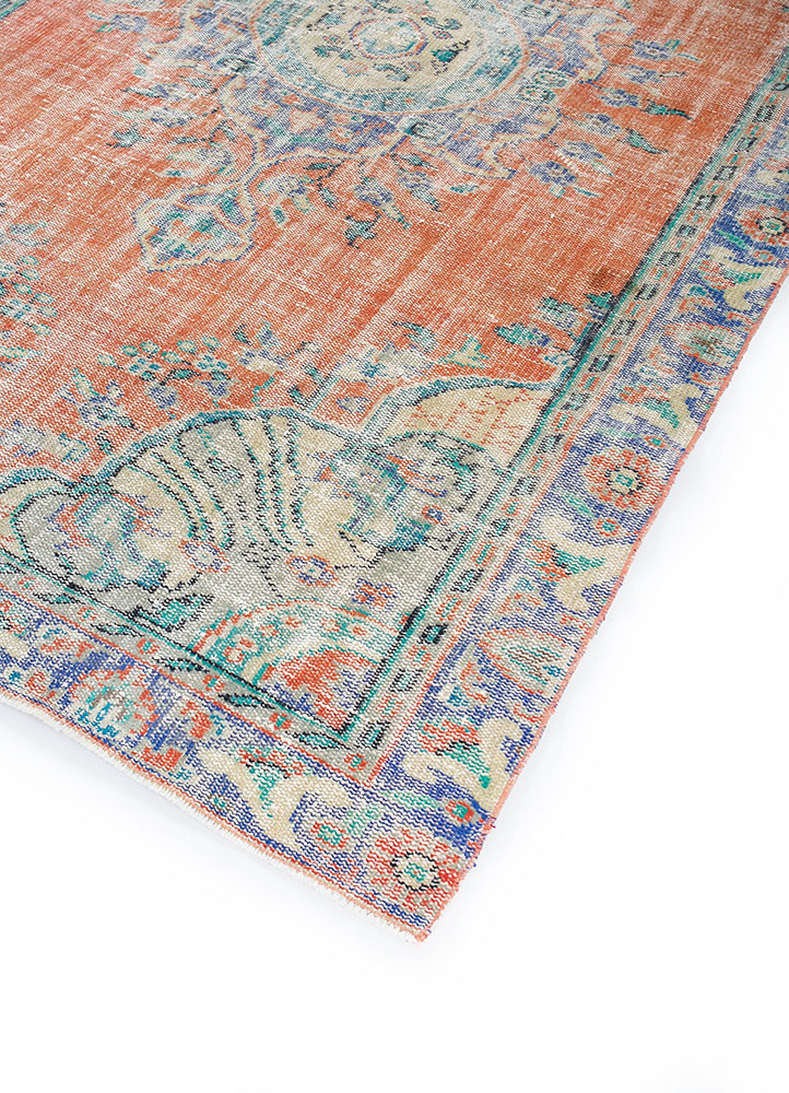 vintage red and orange wool hand knotted Rug - FloorShot