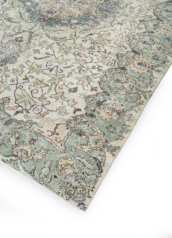 vintage green wool hand knotted Rug - FloorShot