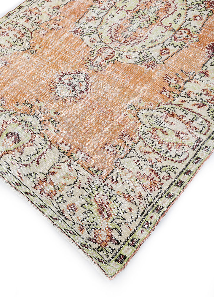 vintage red and orange wool hand knotted Rug - FloorShot