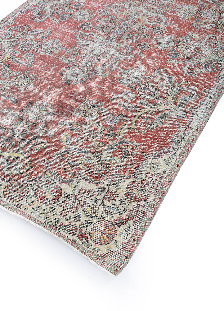 vintage red and orange wool hand knotted Rug - FloorShot