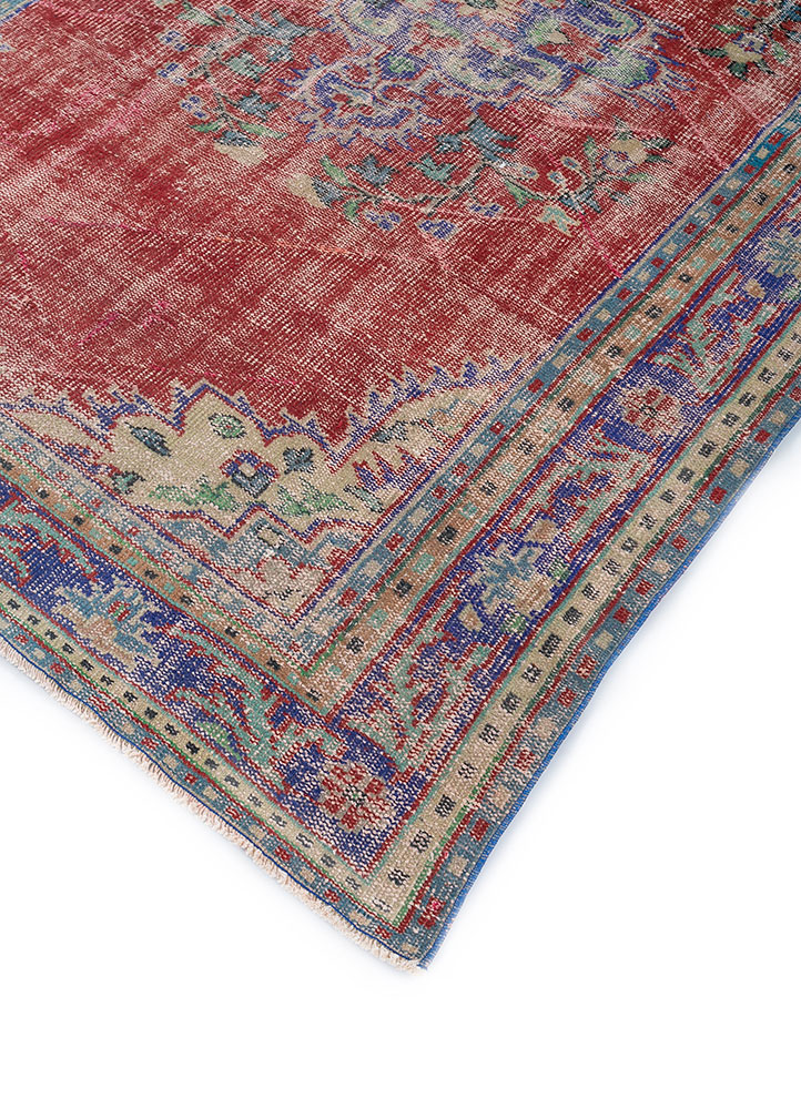 vintage red and orange wool hand knotted Rug - FloorShot