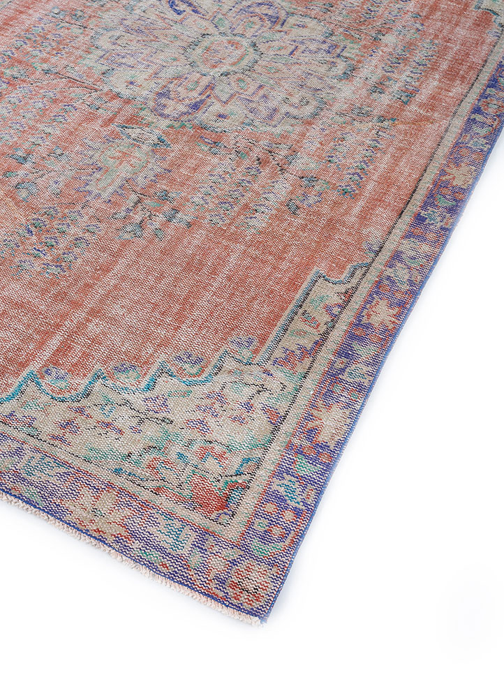 vintage red and orange wool hand knotted Rug - FloorShot