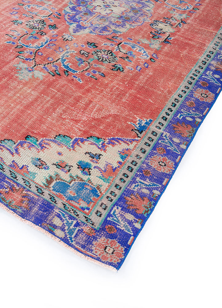 vintage red and orange wool hand knotted Rug - FloorShot