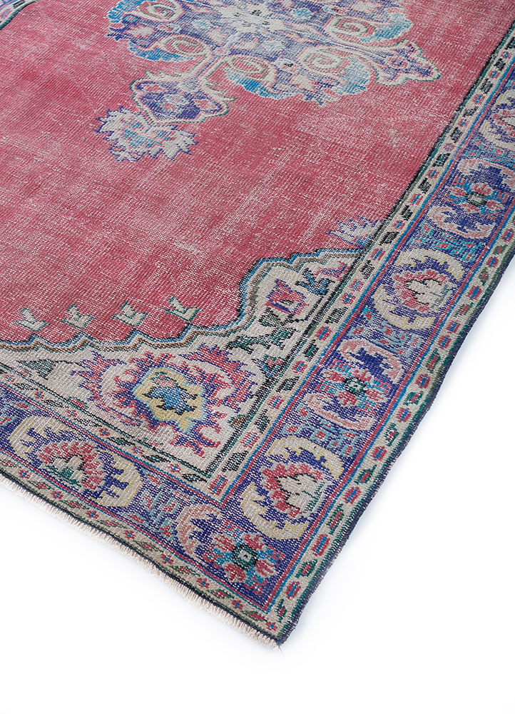 vintage red and orange wool hand knotted Rug - FloorShot