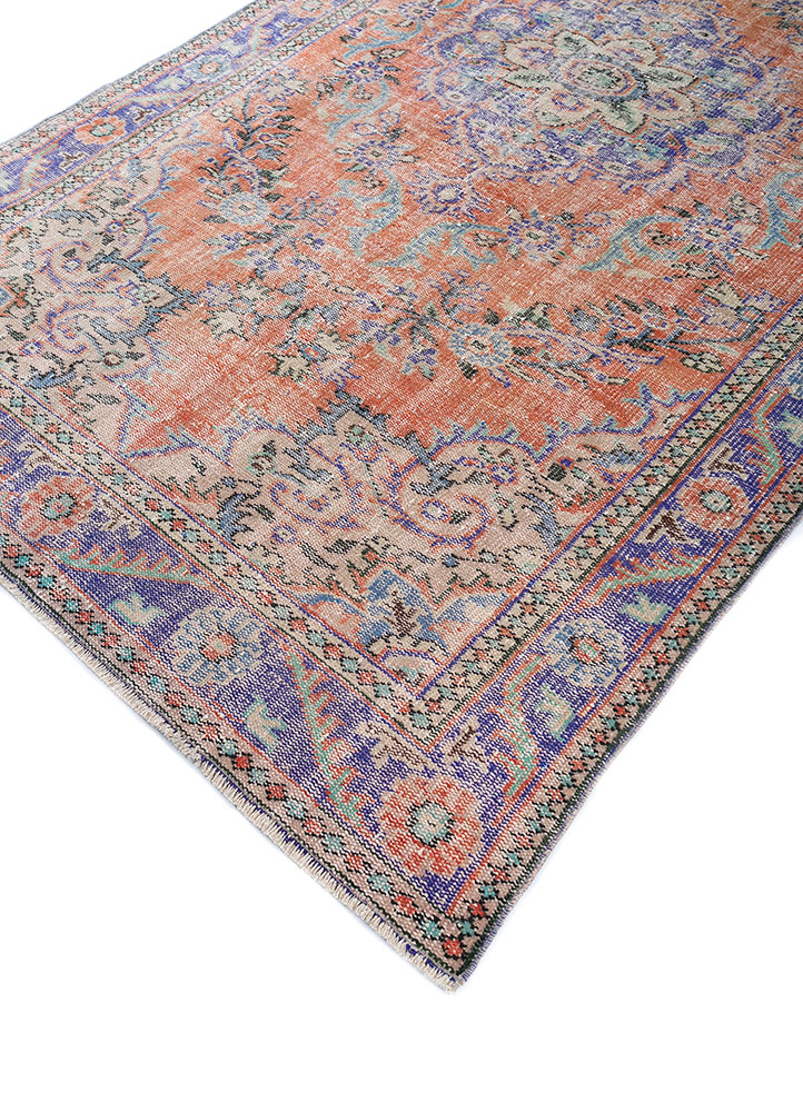 vintage red and orange wool hand knotted Rug - FloorShot