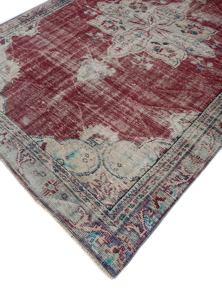 vintage red and orange wool hand knotted Rug - FloorShot
