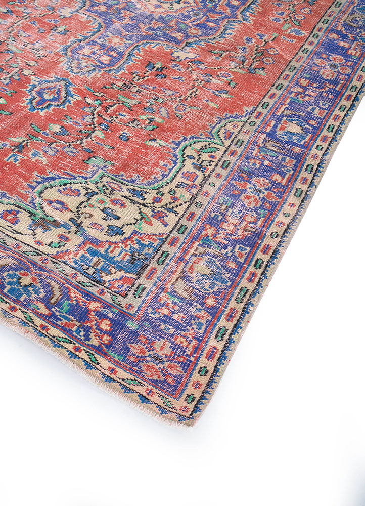 vintage red and orange wool hand knotted Rug - FloorShot