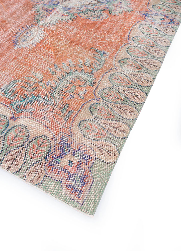 vintage red and orange wool hand knotted Rug - FloorShot
