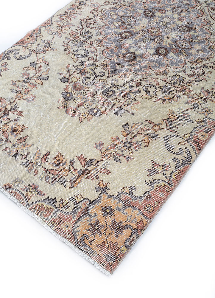 vintage beige and brown wool hand knotted Rug - FloorShot