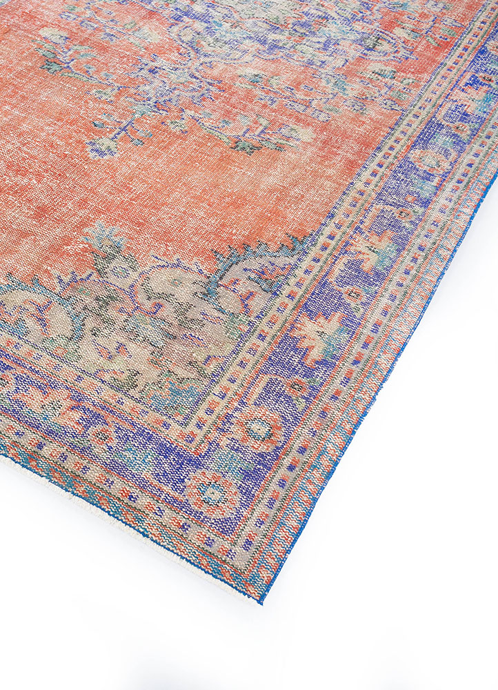 vintage red and orange wool hand knotted Rug - FloorShot