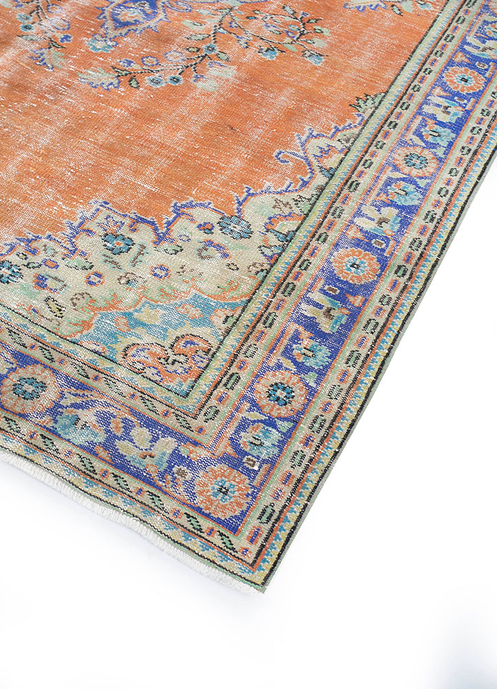 vintage red and orange wool hand knotted Rug - FloorShot