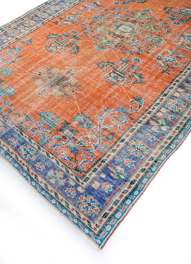 vintage red and orange wool hand knotted Rug - FloorShot