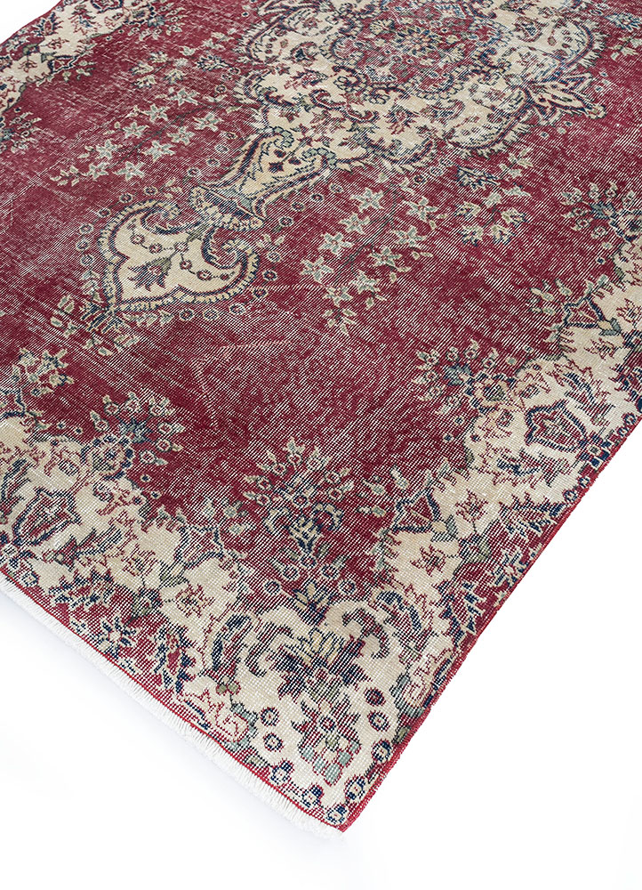 vintage red and orange wool hand knotted Rug - FloorShot