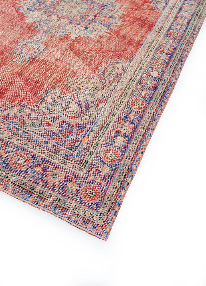 vintage red and orange wool hand knotted Rug - FloorShot