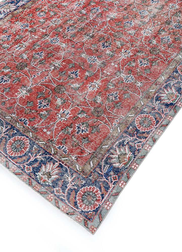 vintage red and orange wool hand knotted Rug - FloorShot