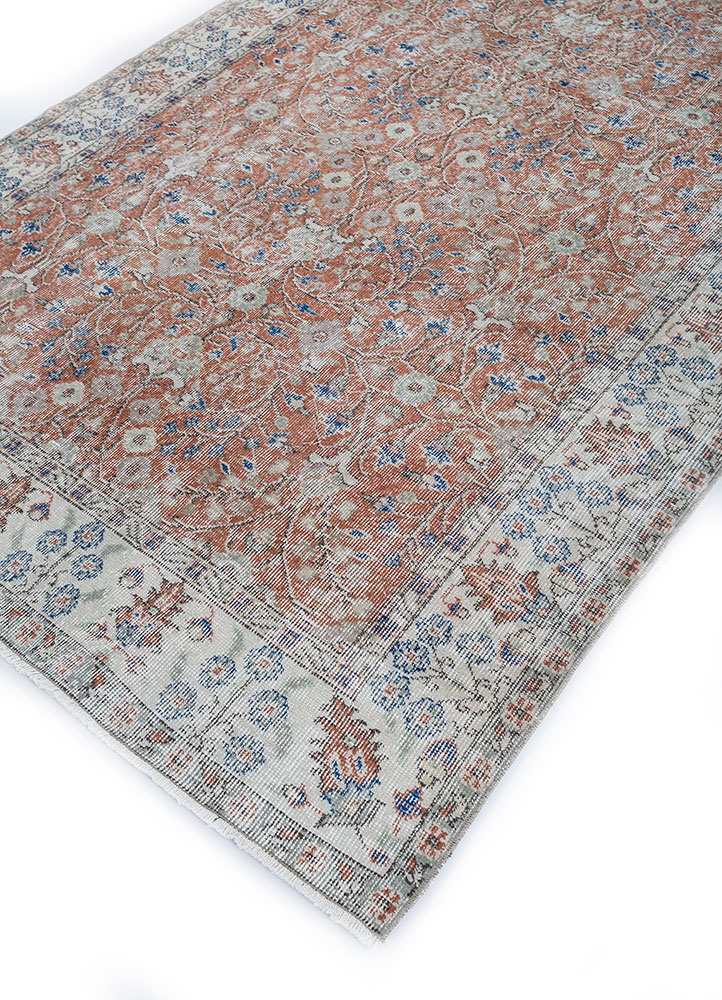 vintage red and orange wool hand knotted Rug - FloorShot