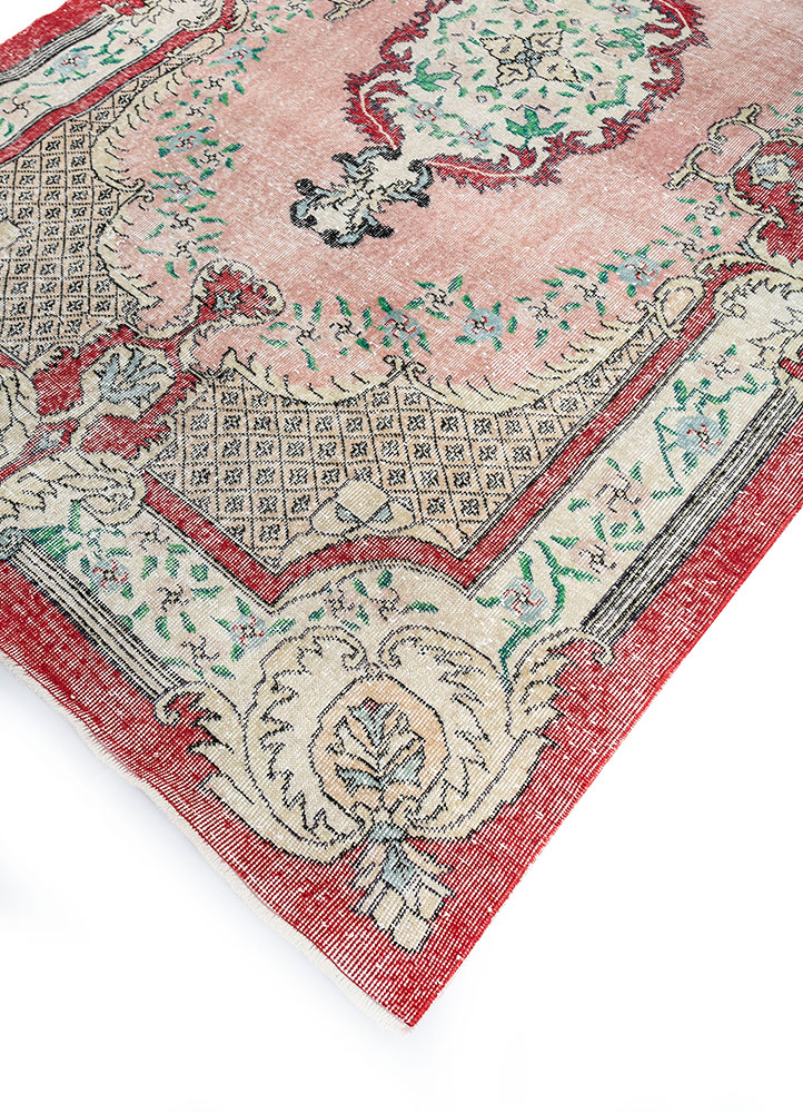 vintage red and orange wool hand knotted Rug - FloorShot