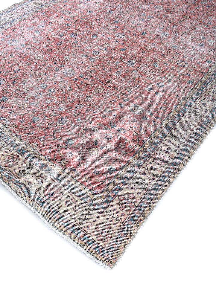 vintage red and orange wool hand knotted Rug - FloorShot