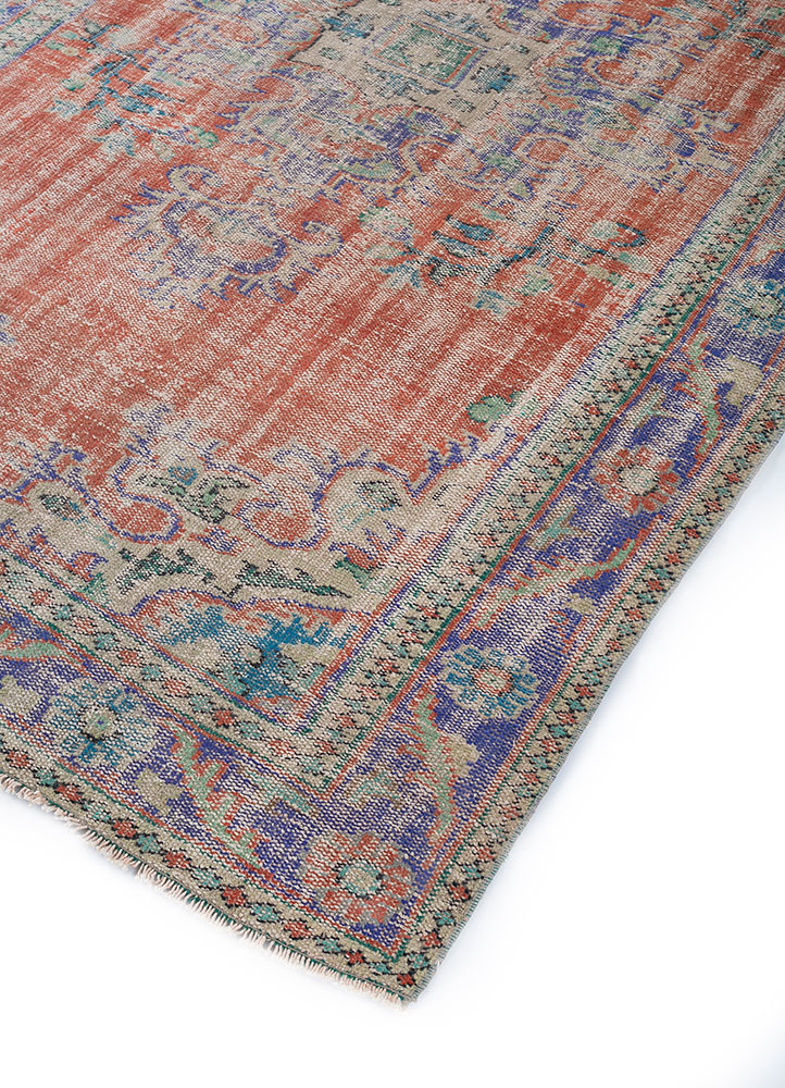 vintage red and orange wool hand knotted Rug - FloorShot
