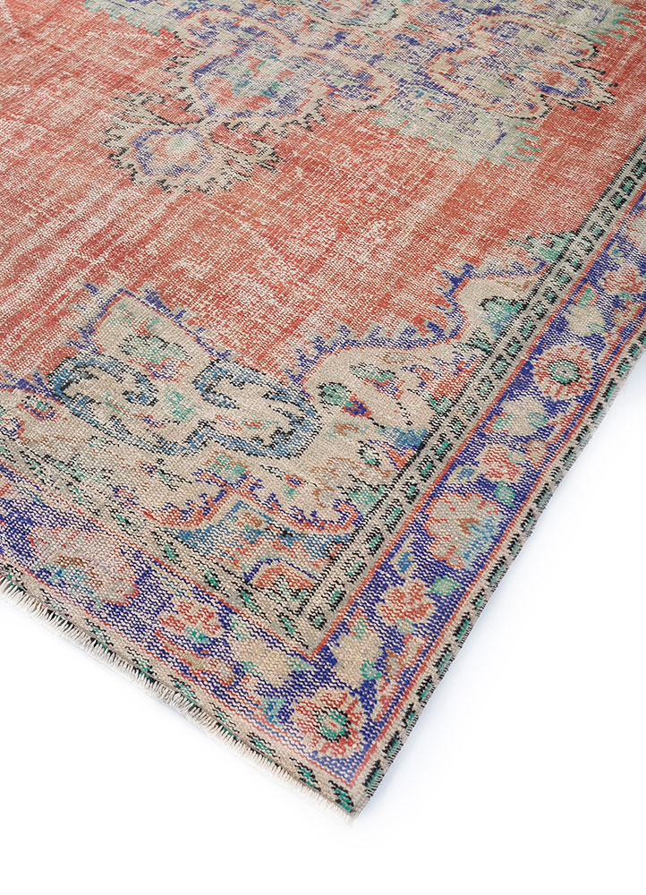 vintage red and orange wool hand knotted Rug - FloorShot