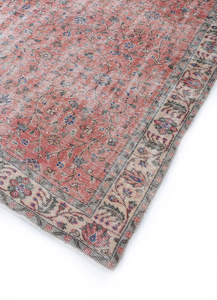 vintage red and orange wool hand knotted Rug - FloorShot