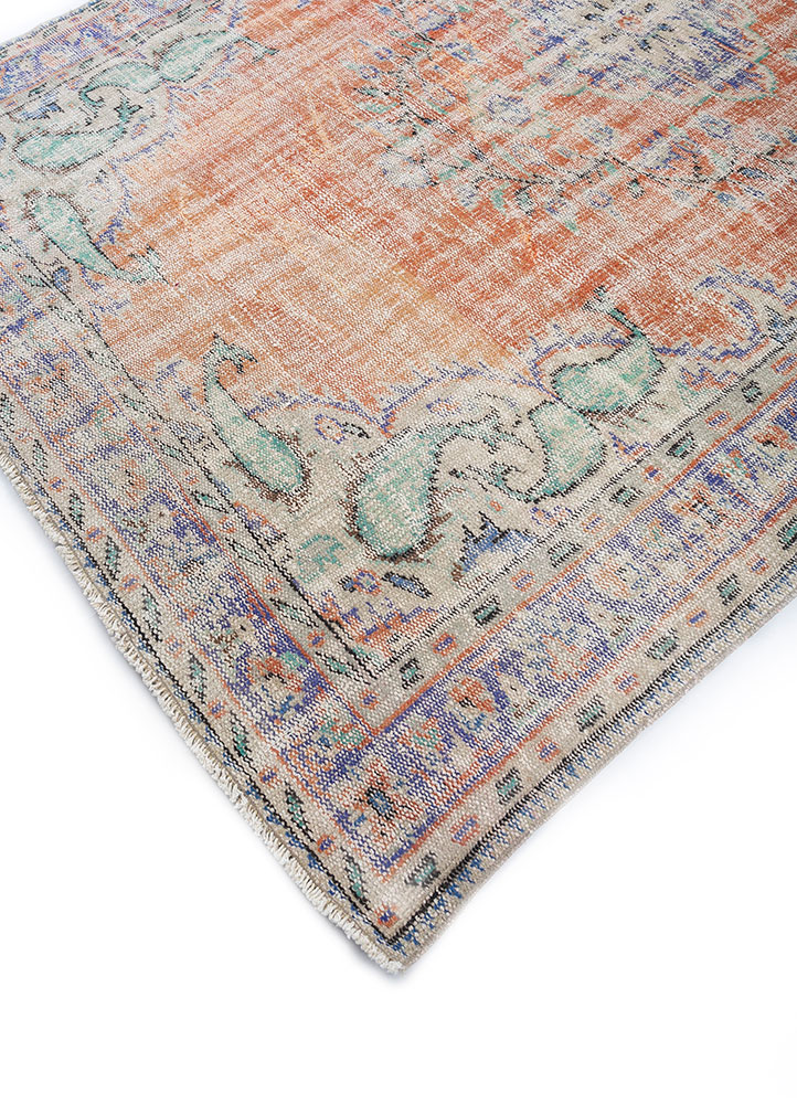 vintage red and orange wool hand knotted Rug - FloorShot