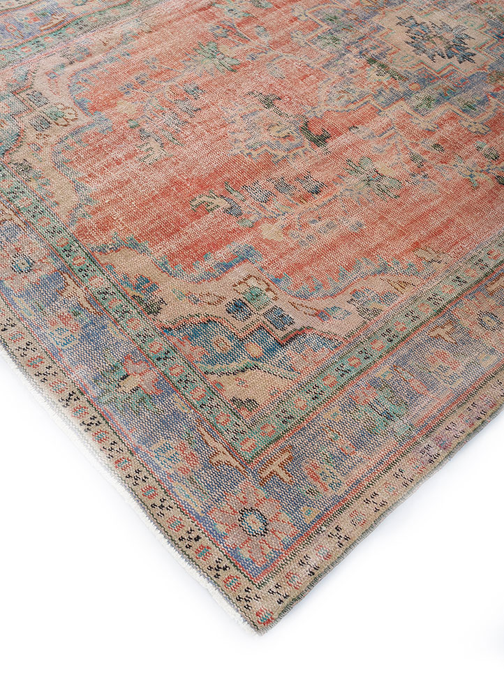 vintage red and orange wool hand knotted Rug - FloorShot