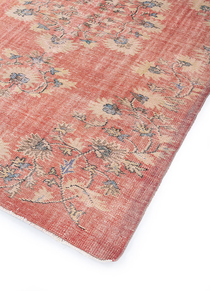 vintage red and orange wool hand knotted Rug - FloorShot