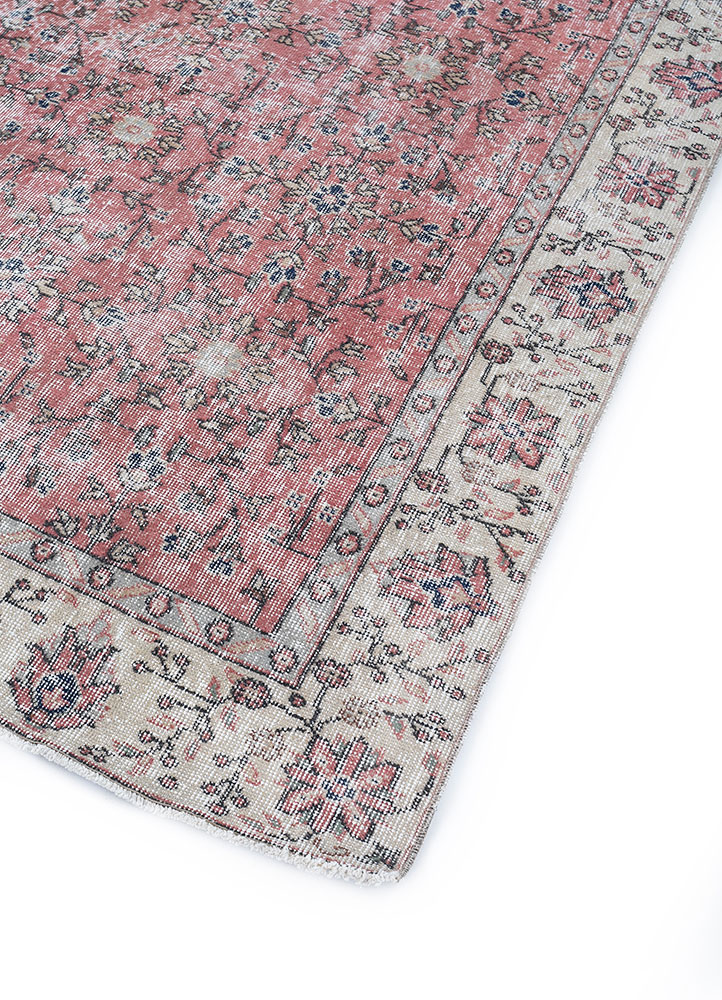 vintage red and orange wool hand knotted Rug - FloorShot