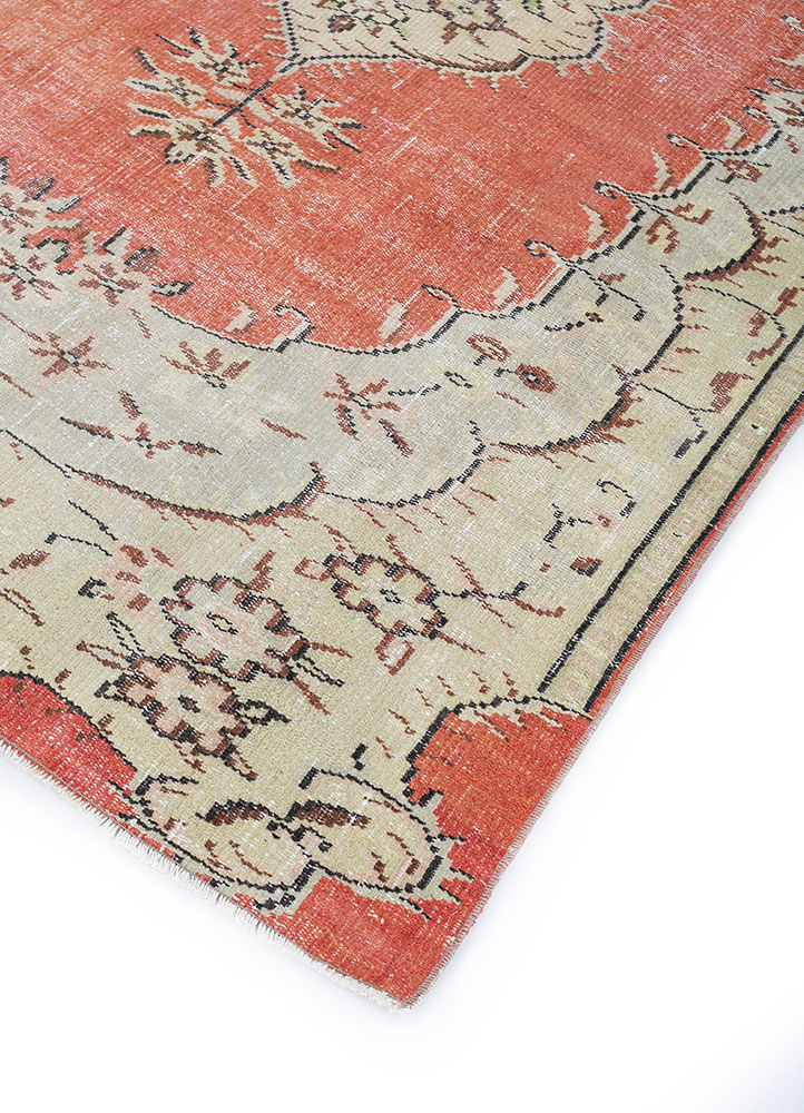 vintage red and orange wool hand knotted Rug - FloorShot