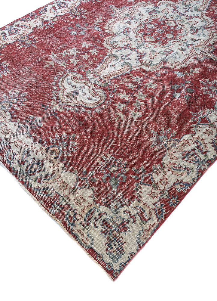 vintage red and orange wool hand knotted Rug - FloorShot