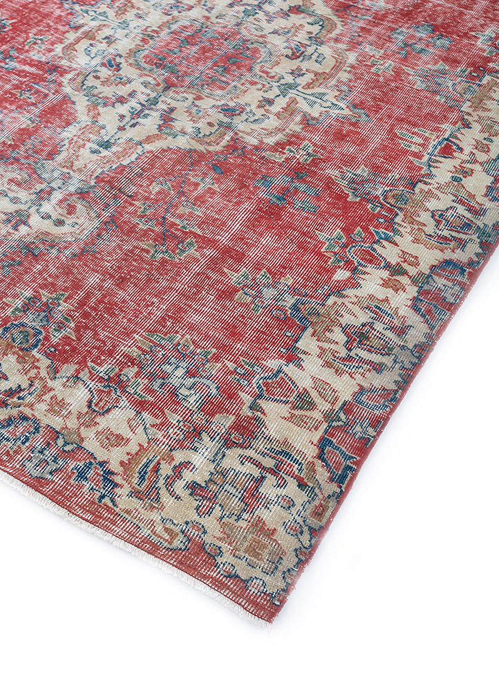 vintage red and orange wool hand knotted Rug - FloorShot